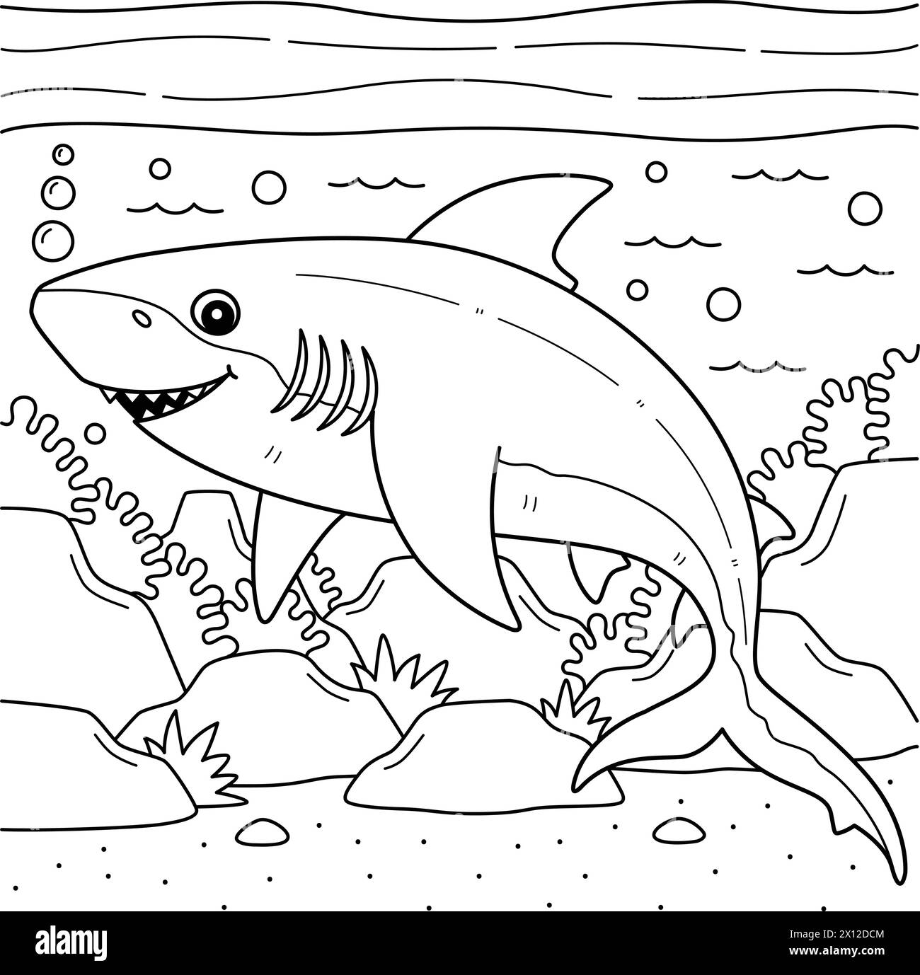 Bull Shark Coloring Page per bambini Illustrazione Vettoriale