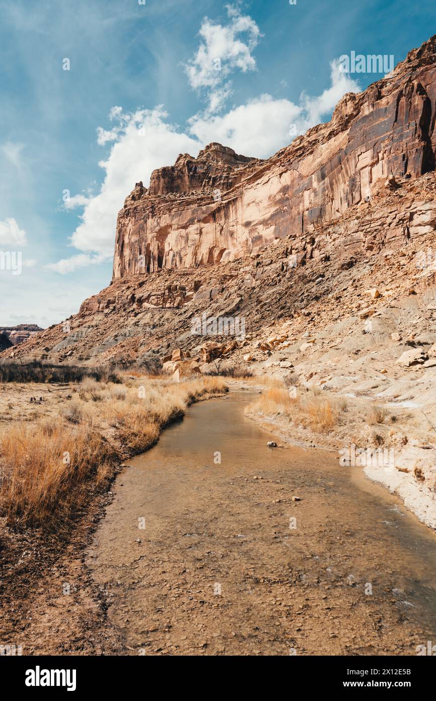 Deserto sotto un grande Desert Butte Foto Stock