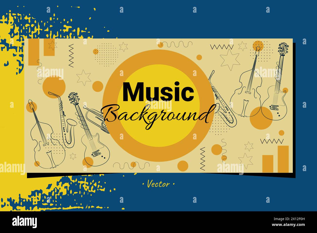 Banner musica di sottofondo elemento strumentale doodle festival concerto eventi dal vivo opere d'arte astratte bg. Illustrazione Vettoriale