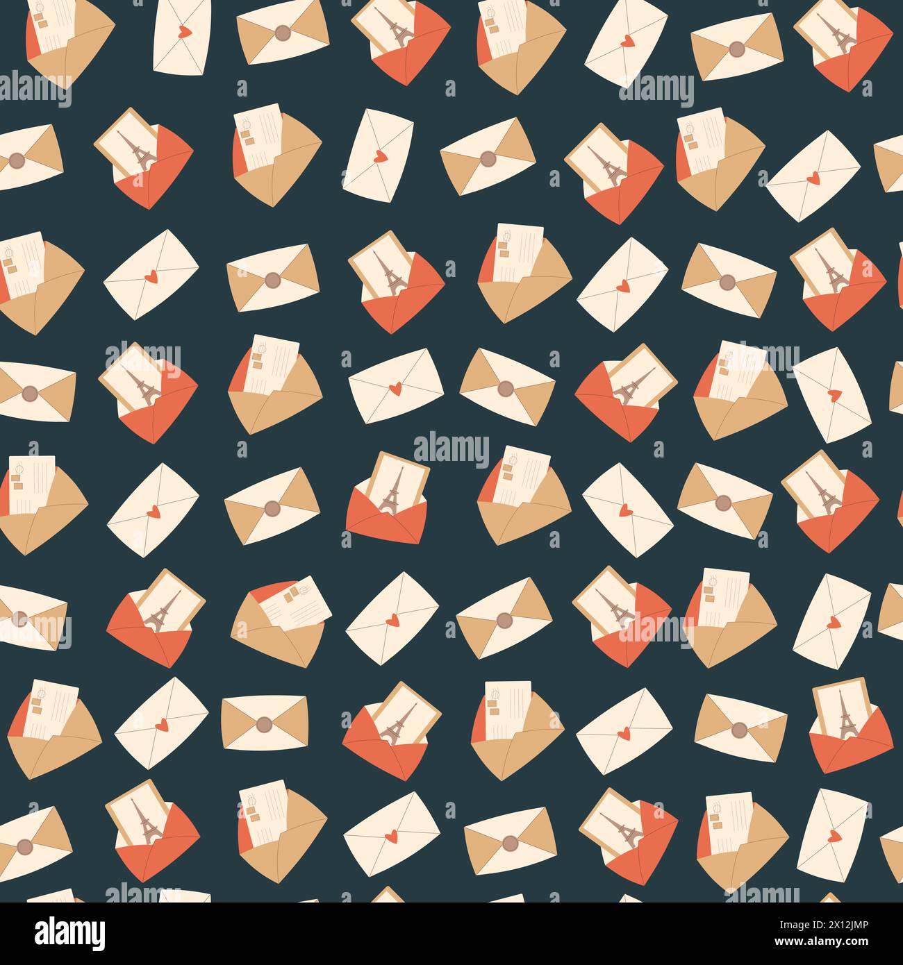 Busta con carta di credito francese senza cuciture. Lettera e memoria della Torre Eiffel sfondo senza fine. Parigi ripete l'ornamento. Illustrazione piatta vettoriale. Illustrazione Vettoriale