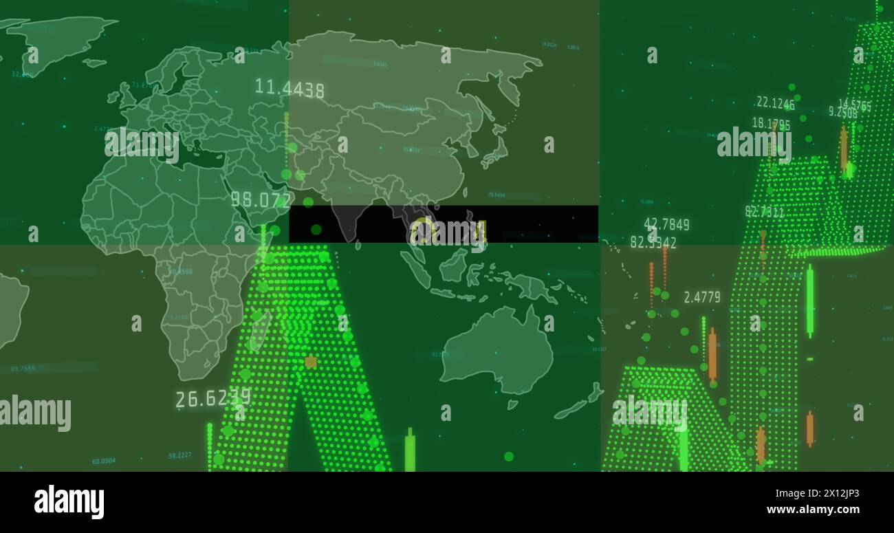 Immagine dell'elaborazione dei dati sulla mappa del mondo Foto Stock