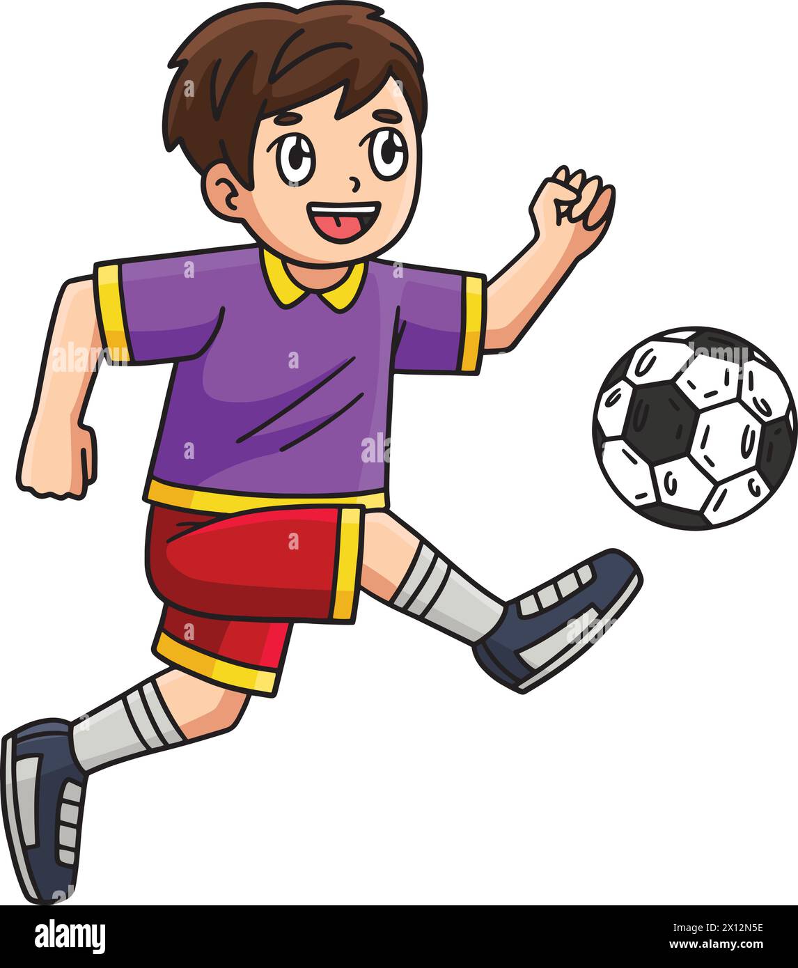 Clipart colorato di cartoni animati con palla da calcio ragazzo Illustrazione Vettoriale