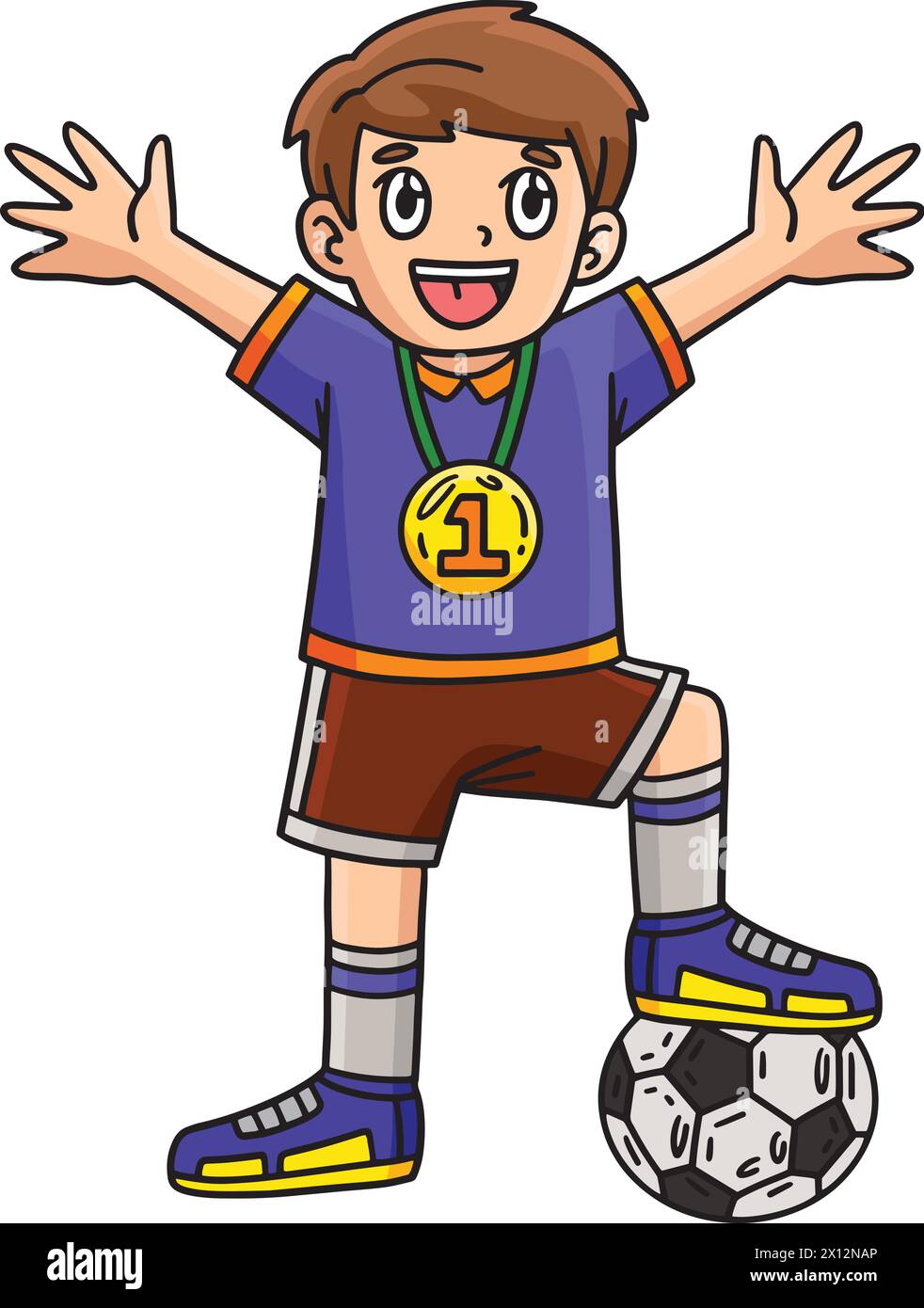 Ragazzo di calcio che indossa una Clipart colorata di cartoni animati Illustrazione Vettoriale