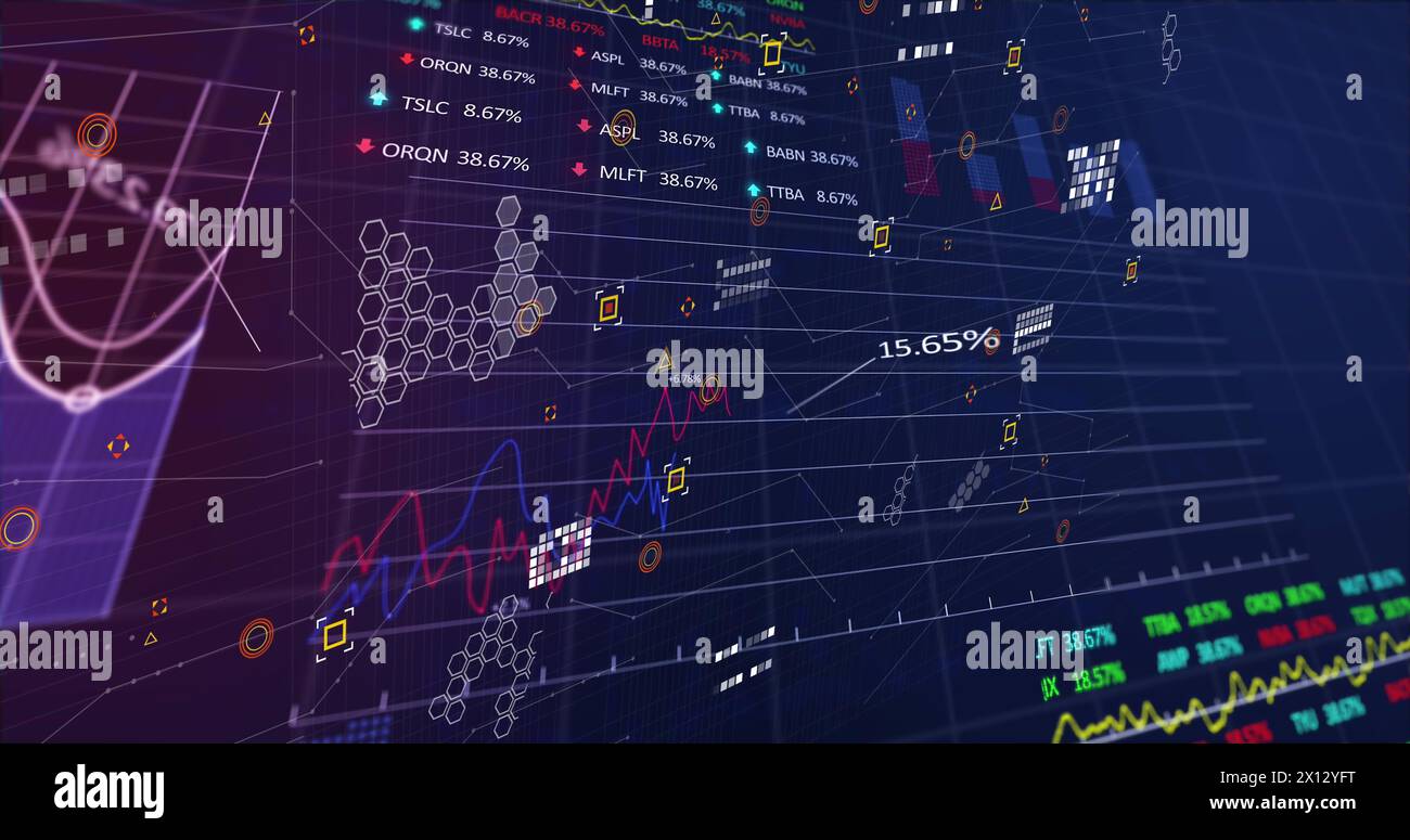 Immagine dell'elaborazione dei dati finanziari su rete Foto Stock