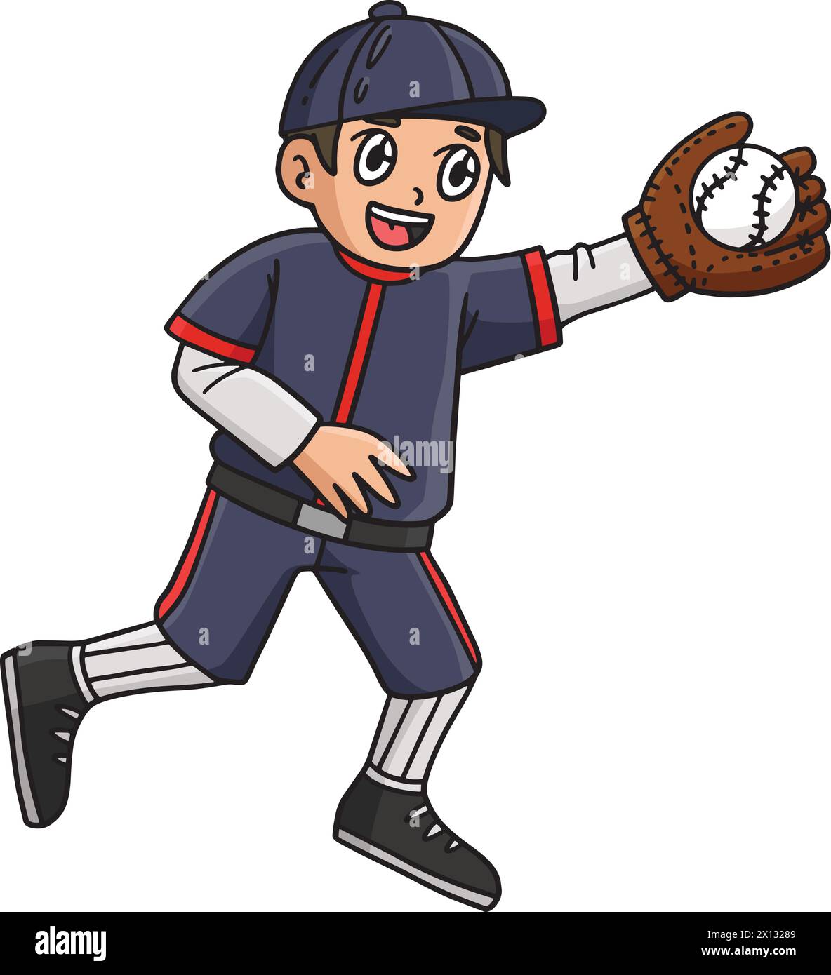 Ragazzo che cattura Baseball Cartoon Colored Clipart Illustrazione Vettoriale
