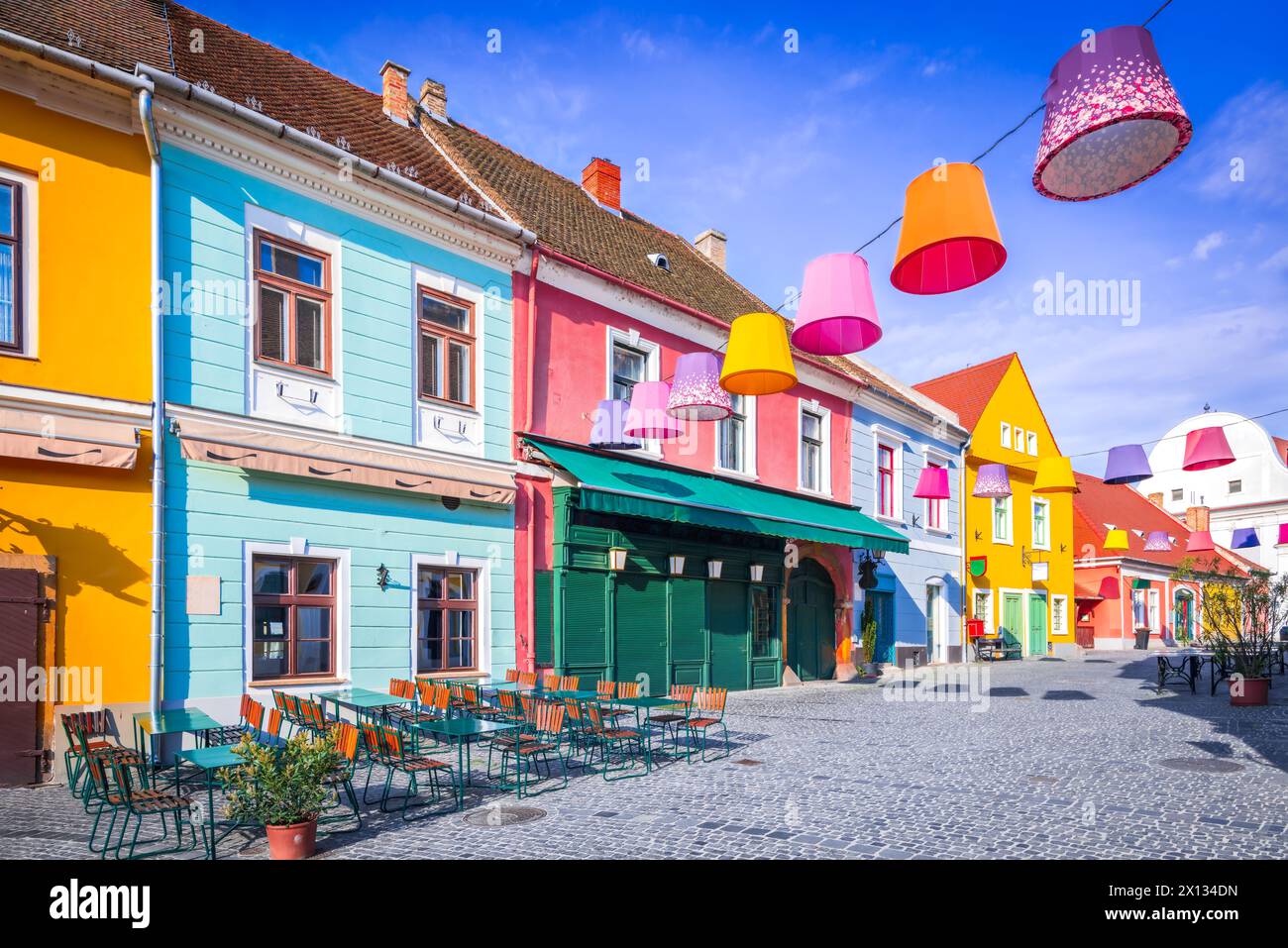 Szentendre, Ungheria. Bellissima piazza Fo ter nel centro storico, sulla riva del Danubio, Budapest. Foto Stock