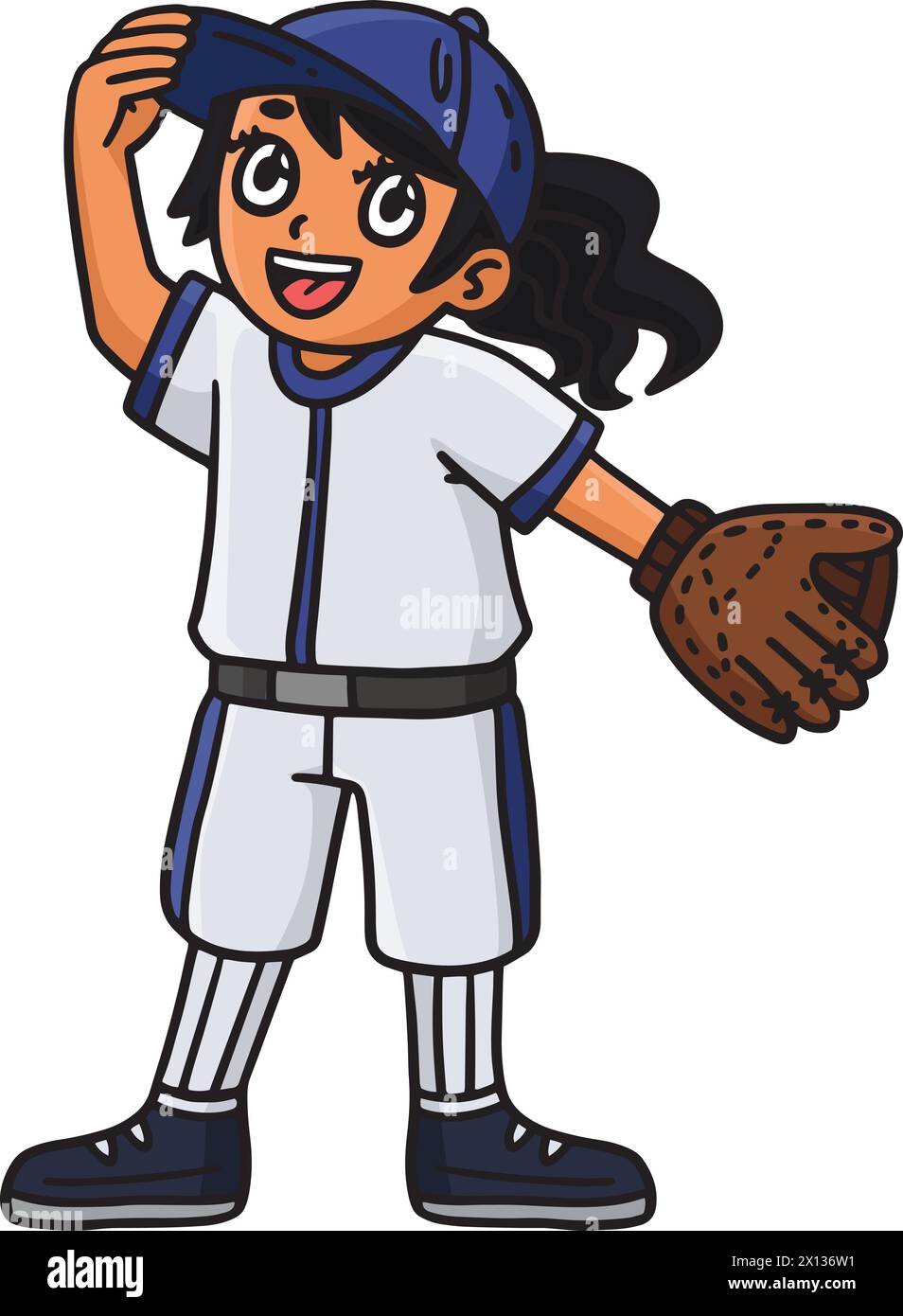 Baseball Girl Player Cartoon Colored Clipart Illustrazione Vettoriale