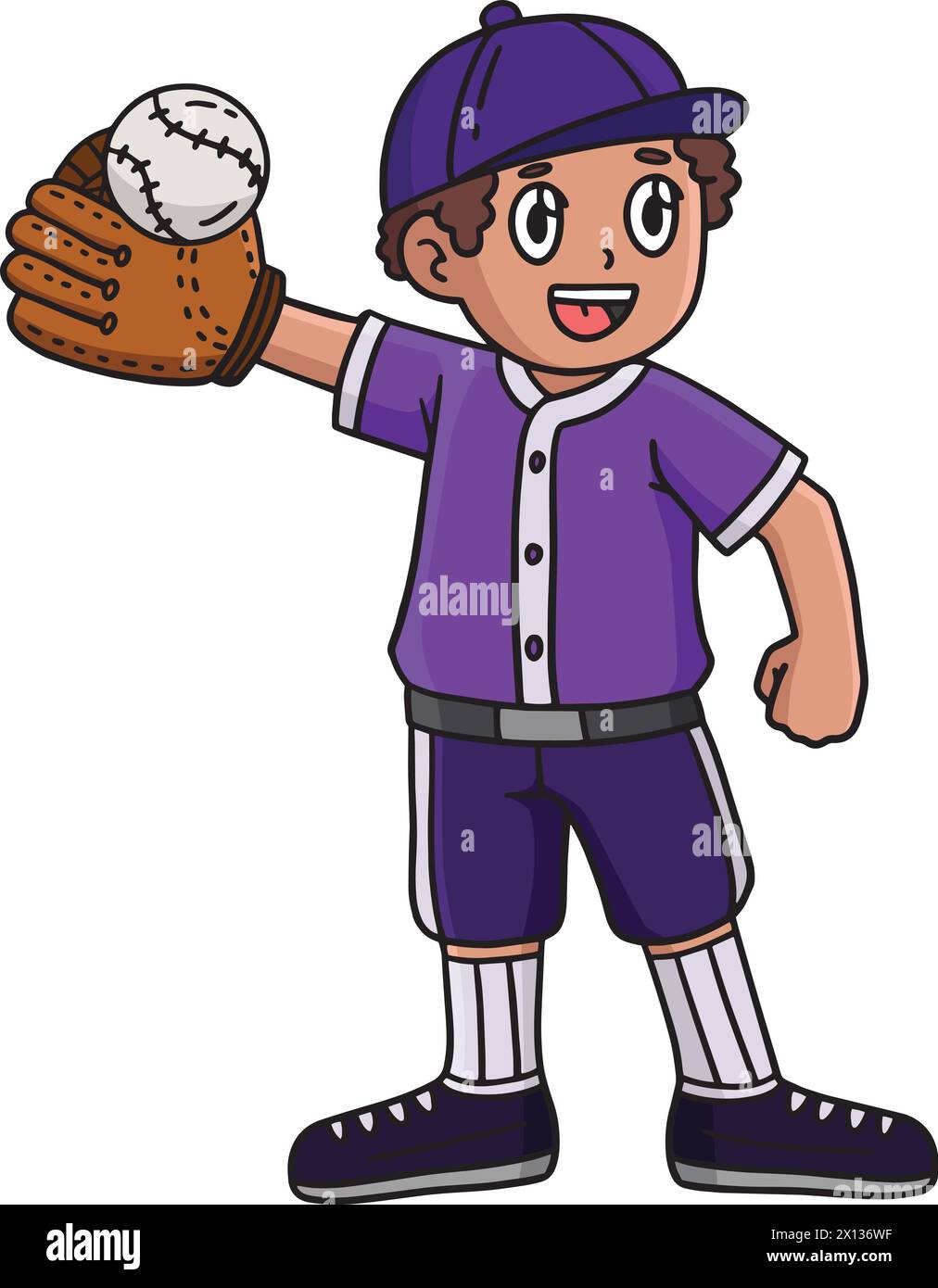 Boy Raising Baseball Cartoon Colored Clipart Illustrazione Vettoriale