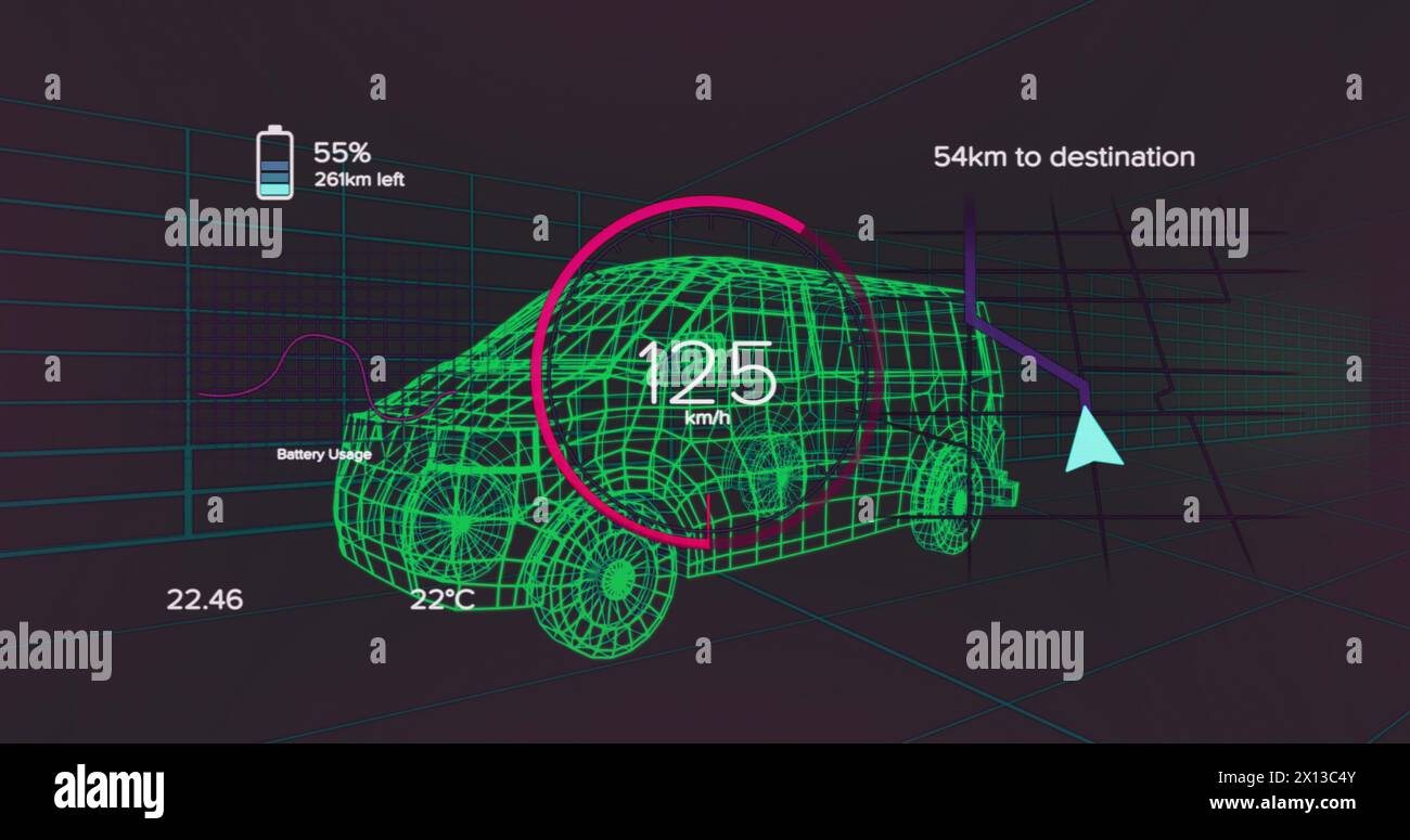 Immagine dell'elaborazione dei dati su un modello di auto 3d. Foto Stock