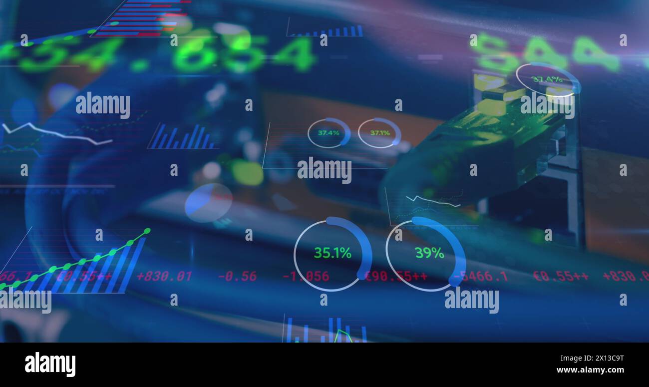 Immagine dell'elaborazione dei dati finanziari sul server Foto Stock