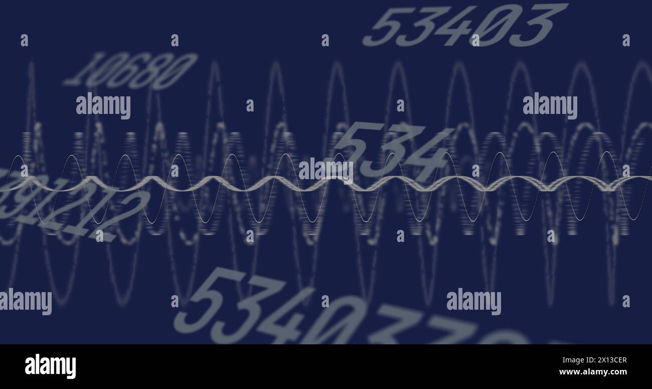 Immagine di grafici e di più numeri che cambiano su sfondo blu Foto Stock