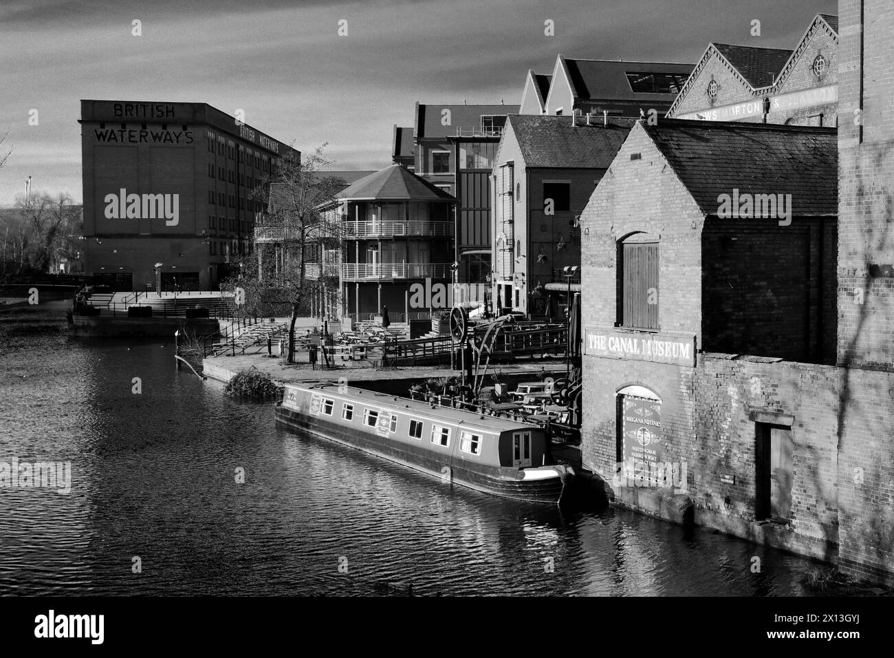 Nottingham e Beeston Canal, Castle Wharf, Waterfront area della città di Nottingham, Nottinghamshire, Inghilterra, Regno Unito Foto Stock