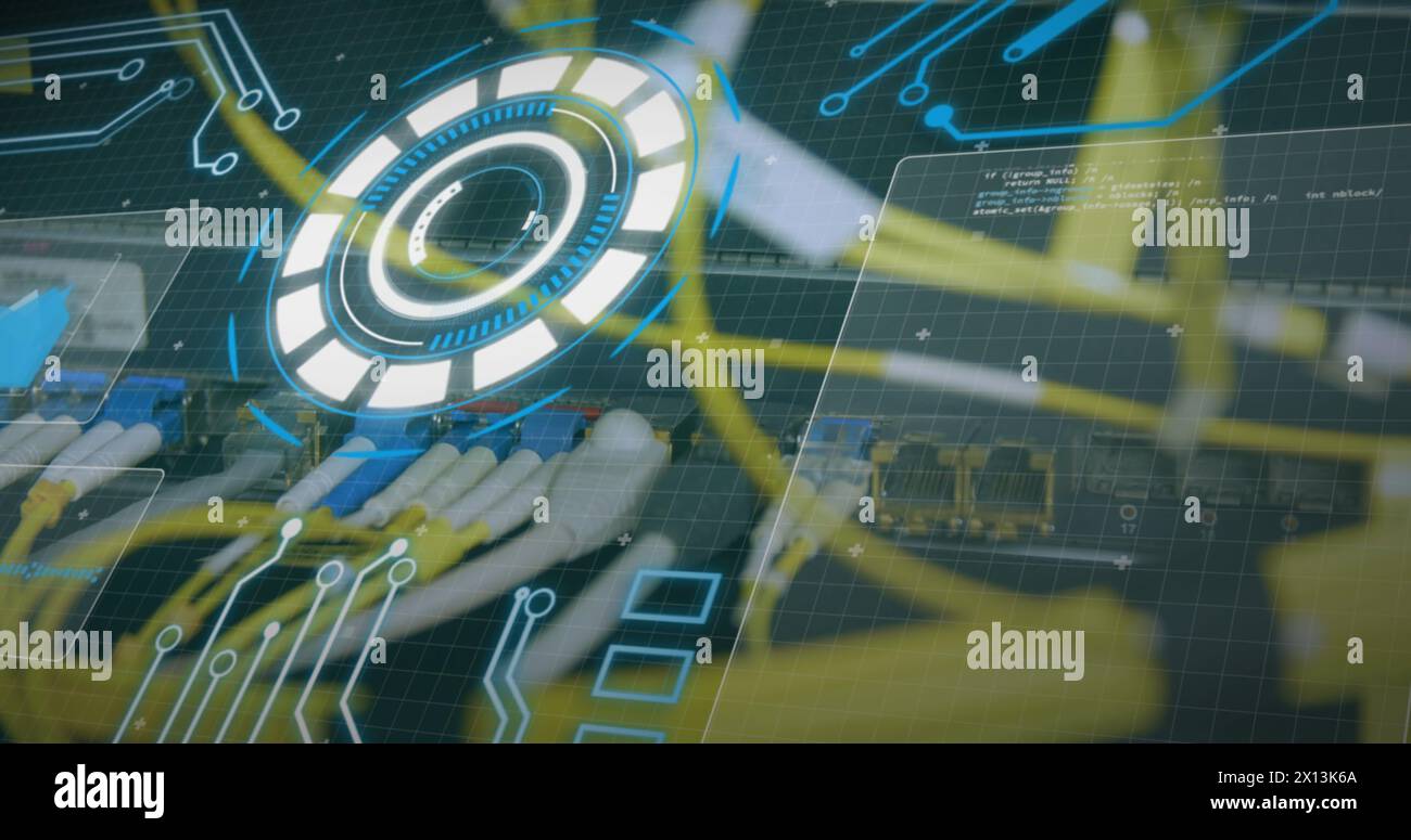 Immagine dell'elaborazione dei dati su cavi del computer Foto Stock