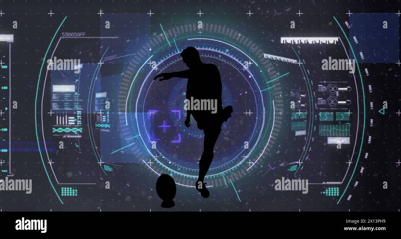 Immagine della scansione dell'oscilloscopio e dell'elaborazione dei dati sul rugby Foto Stock