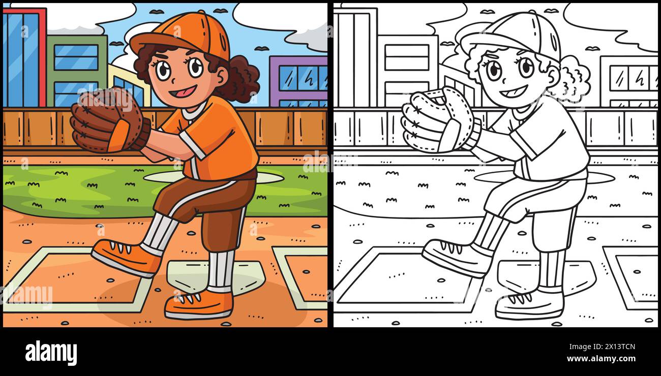 Illustrazione della pagina da colorare per il baseball Illustrazione Vettoriale