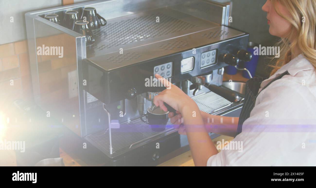 Immagine di luci in movimento accese sulla macchina da caffè Foto Stock