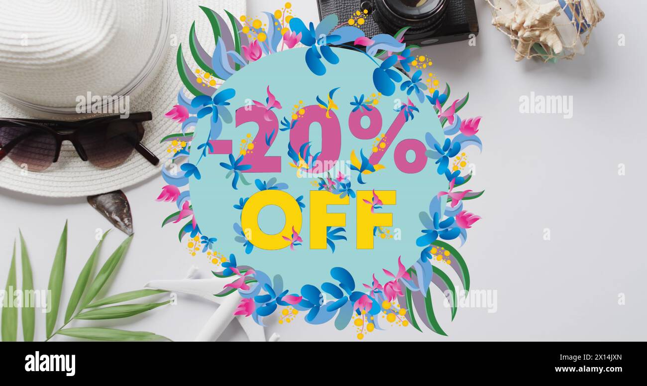 Immagine di 20% di testo e fiori su cimeli Foto Stock