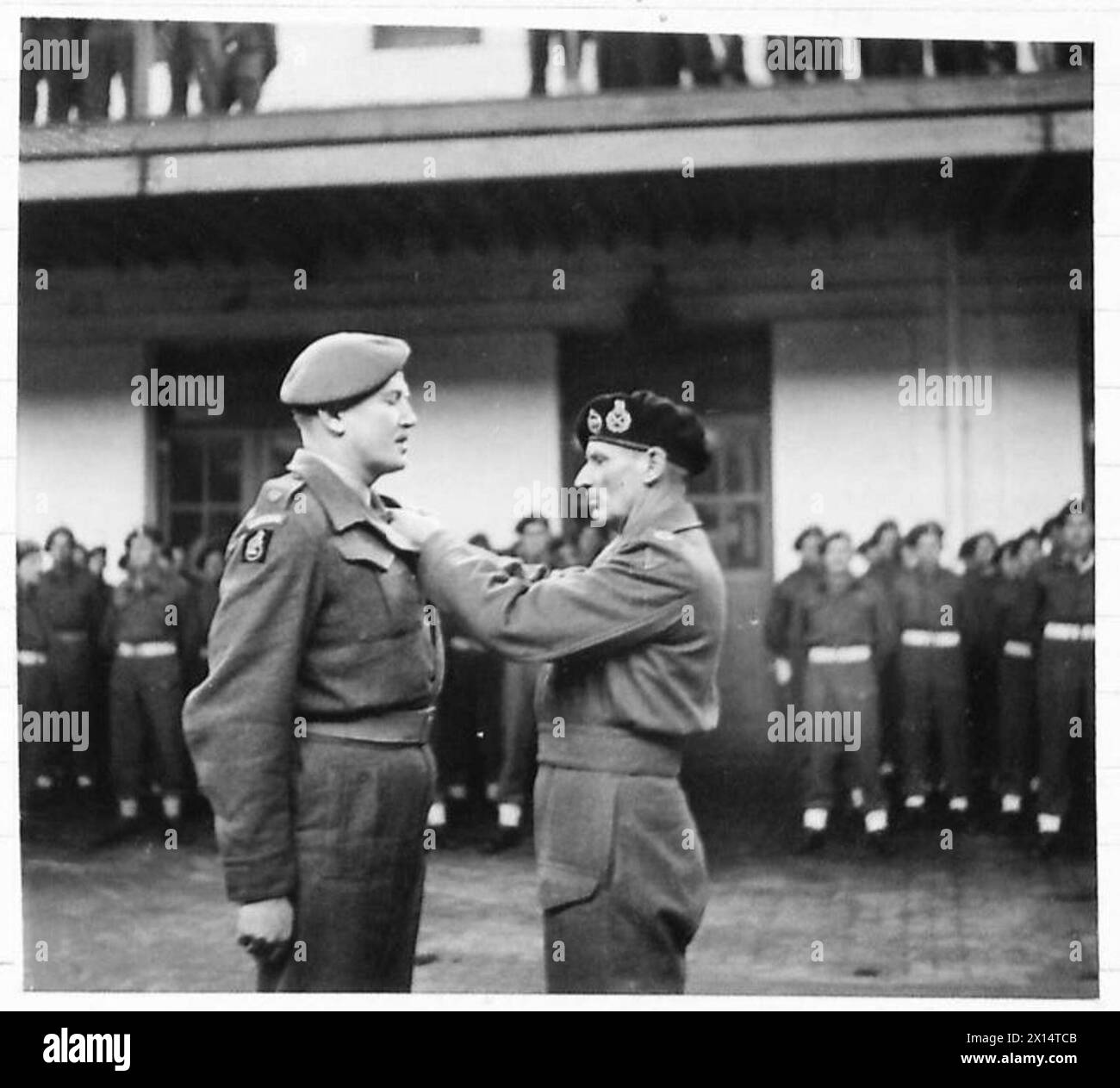 Il maggiore H.J. Nangle del Queen's Regiment del 1/5 riceve il Distinguished Service Order durante una cerimonia di investitura dei Rats del deserto. Foto Stock