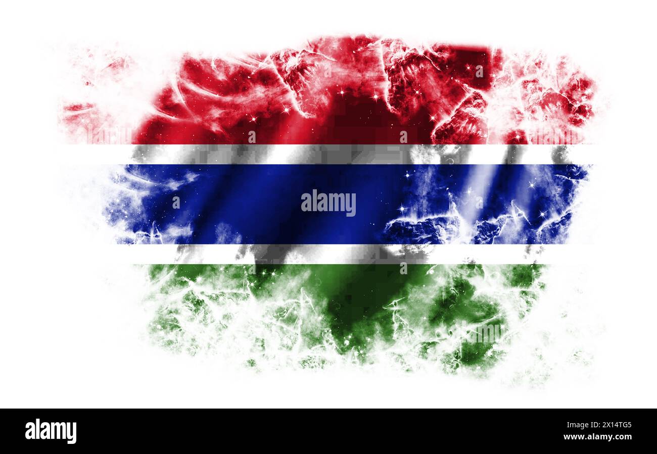 Sfondo bianco con bandiera strappata del Gambia Foto Stock