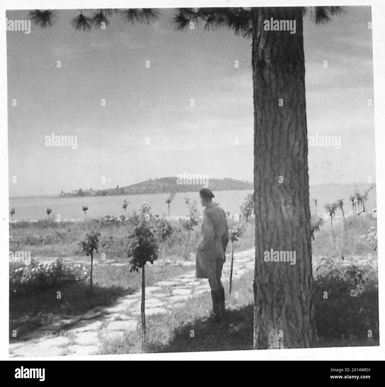 La British Eighth Army cattura Magione, incluso il lago Trasimeno e l'isola Polvese, durante le operazioni in Italia. Foto Stock