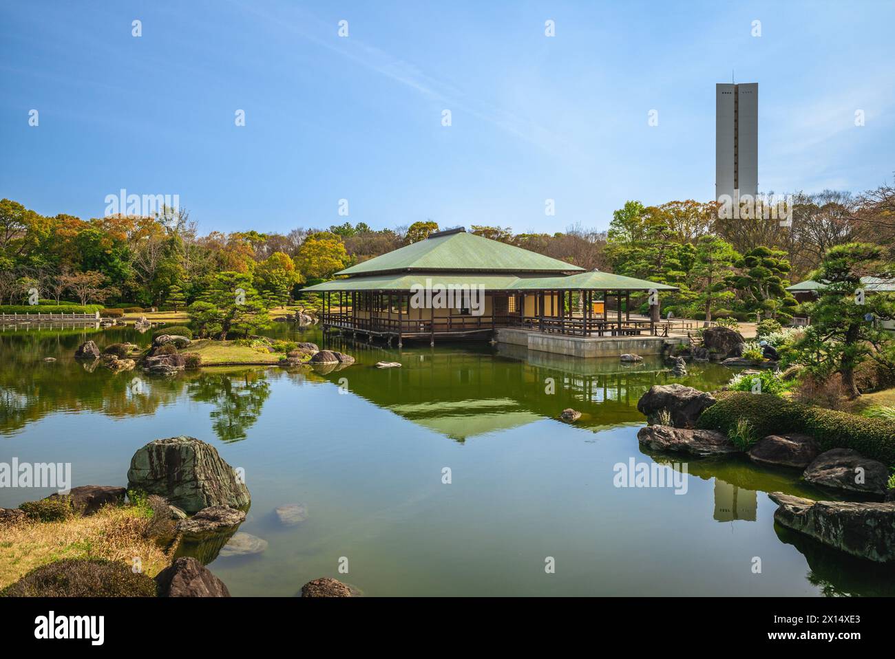 Giardino giapponese del parco Daisen nella città di Sakai, Osaka, Giappone Foto Stock
