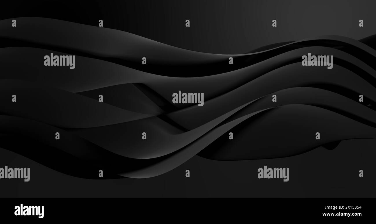 Immagine di strati neri che ondeggiano su sfondo nero. Concetto di colore, forma e movimento immagine generata digitalmente. Foto Stock