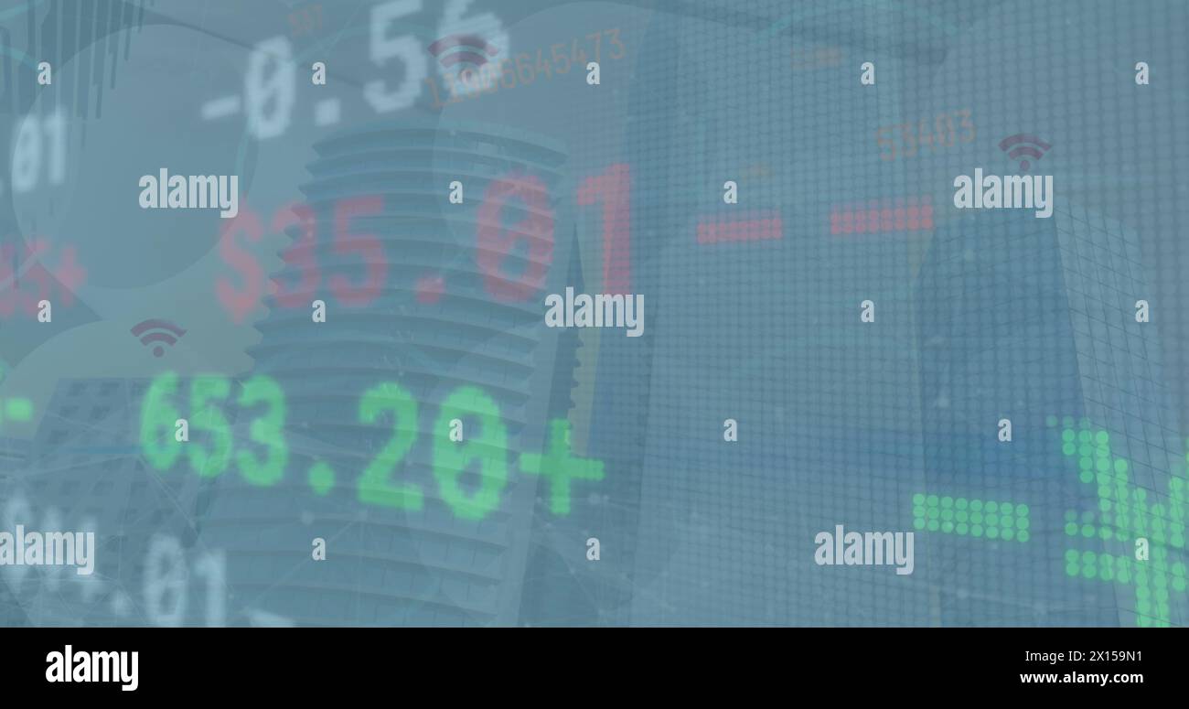 Immagine dell'elaborazione dei dati su un paesaggio urbano Foto Stock