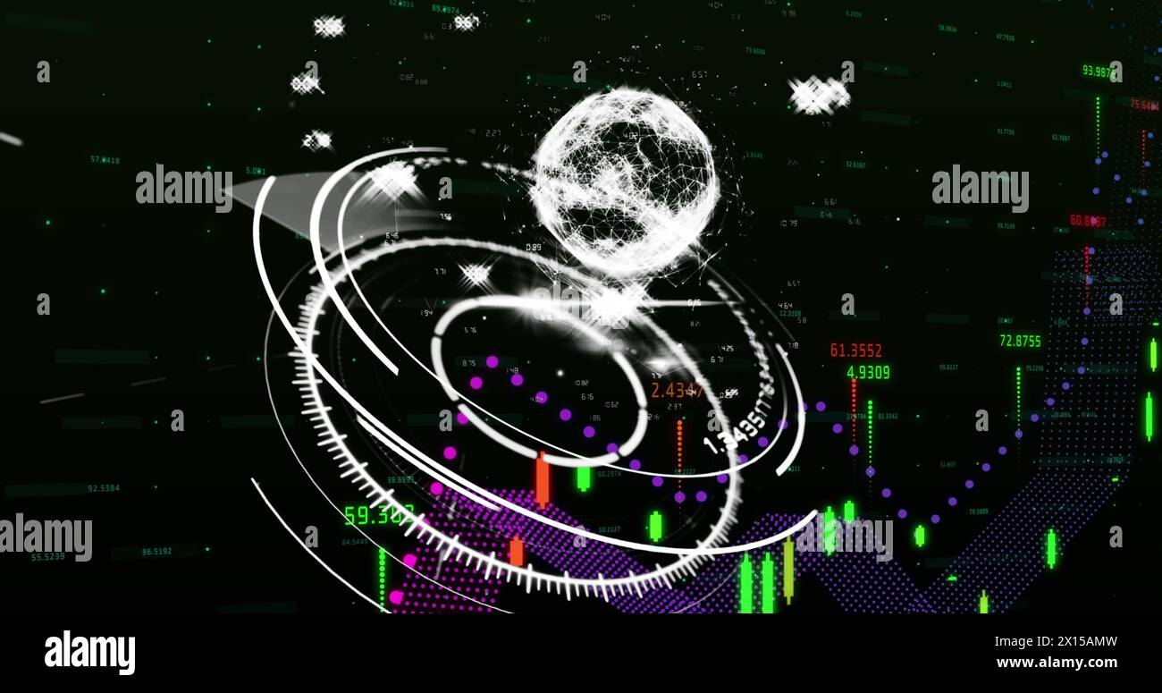 Immagine del globo sull'elaborazione dei dati finanziari Foto Stock