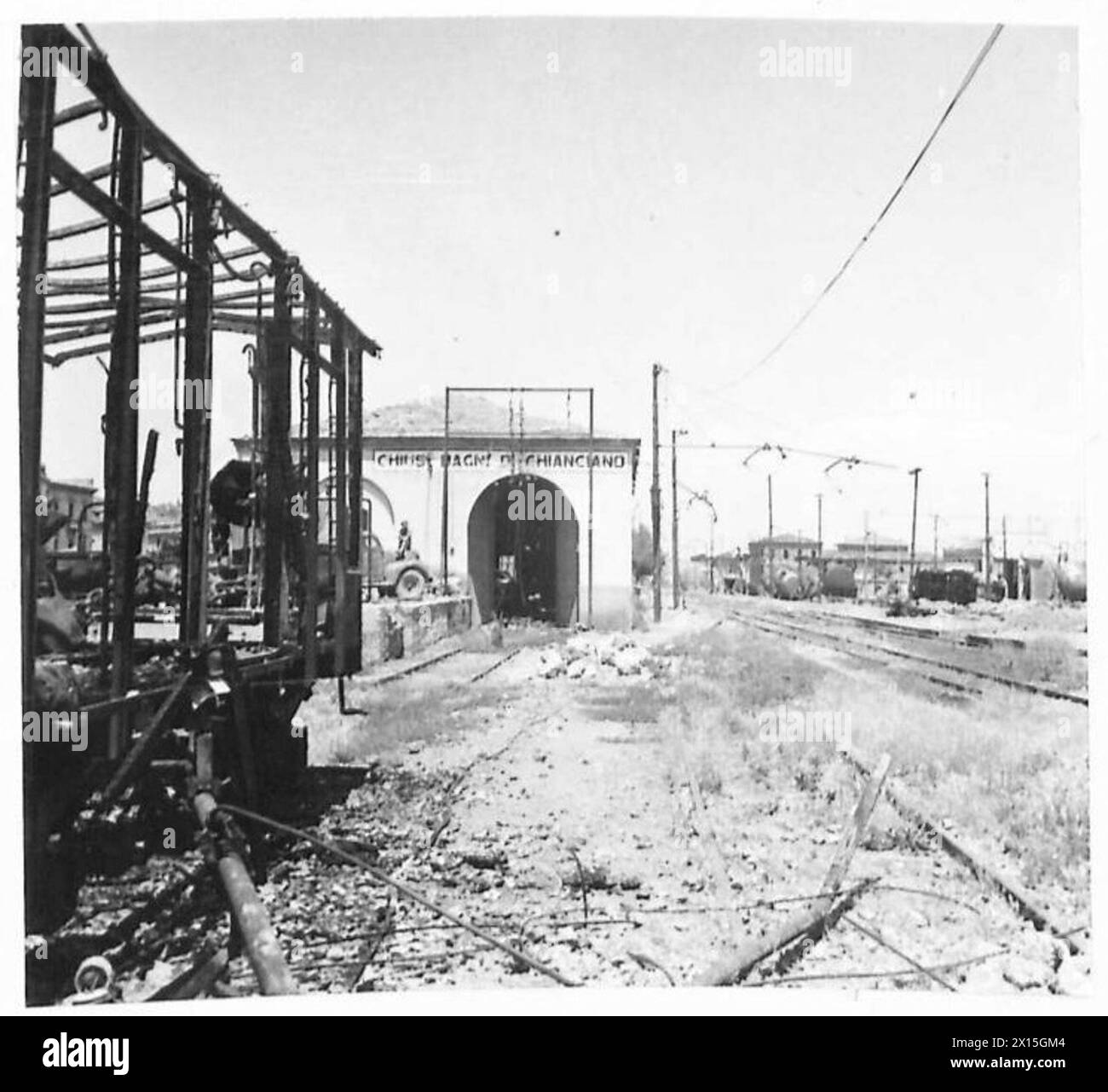 La stazione ferroviaria di chiusi è indicata come parte dell'infrastruttura logistica e operativa dell'Ottava Armata britannica. Foto Stock