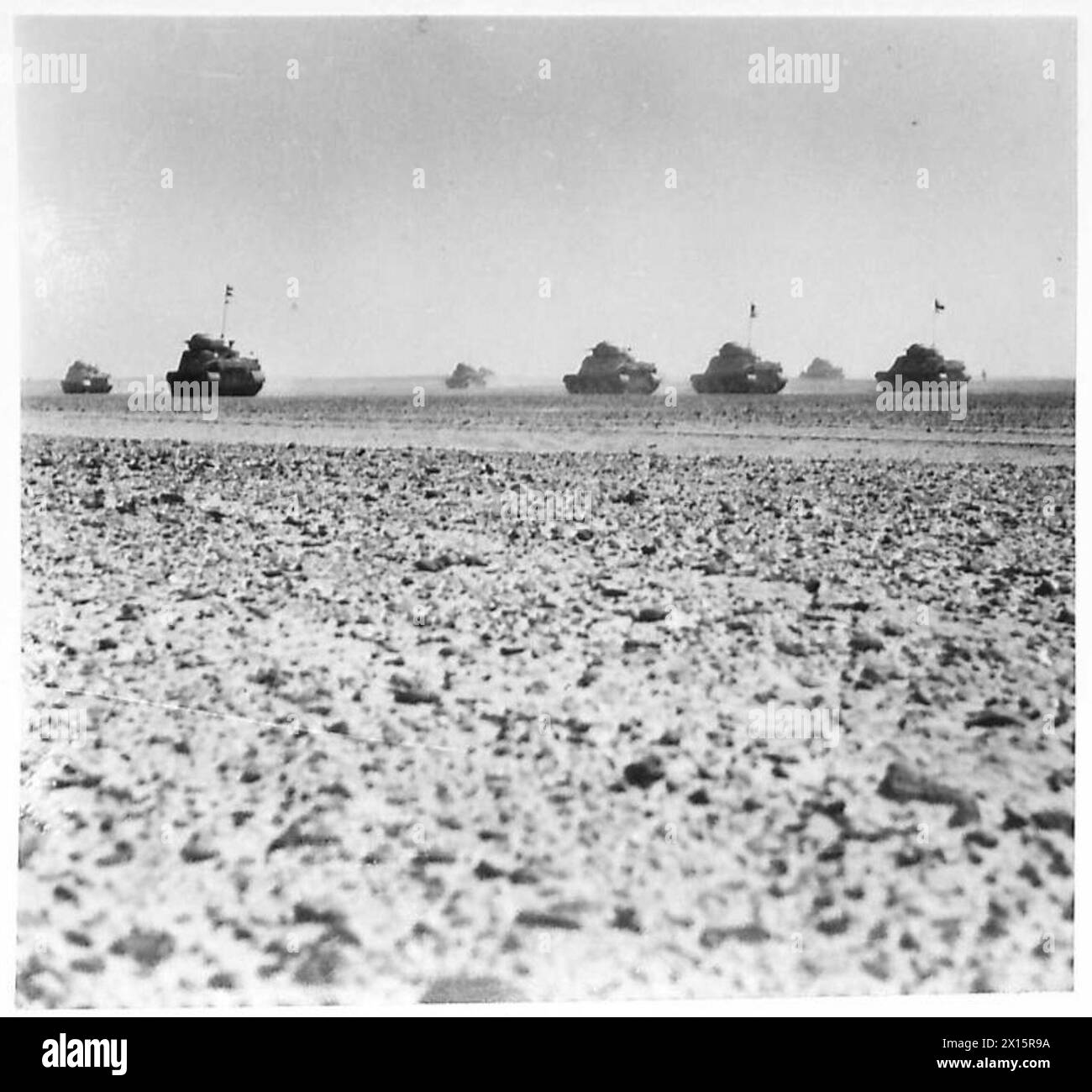 I carri medi del generale americano Grant vengono fotografati mentre si muovono nel deserto occidentale, con le unità dell'esercito britannico presenti. Foto Stock