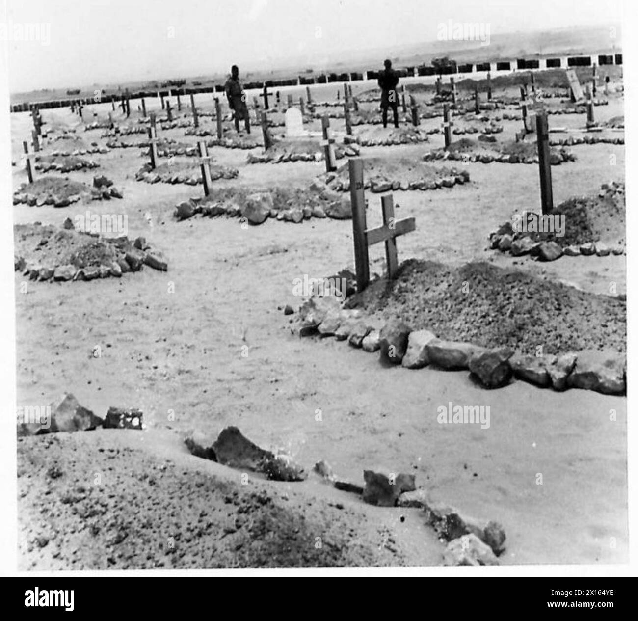 Una vista generale mostra le tombe in un cimitero di Tobruk utilizzato per le sepolture militari. Foto Stock