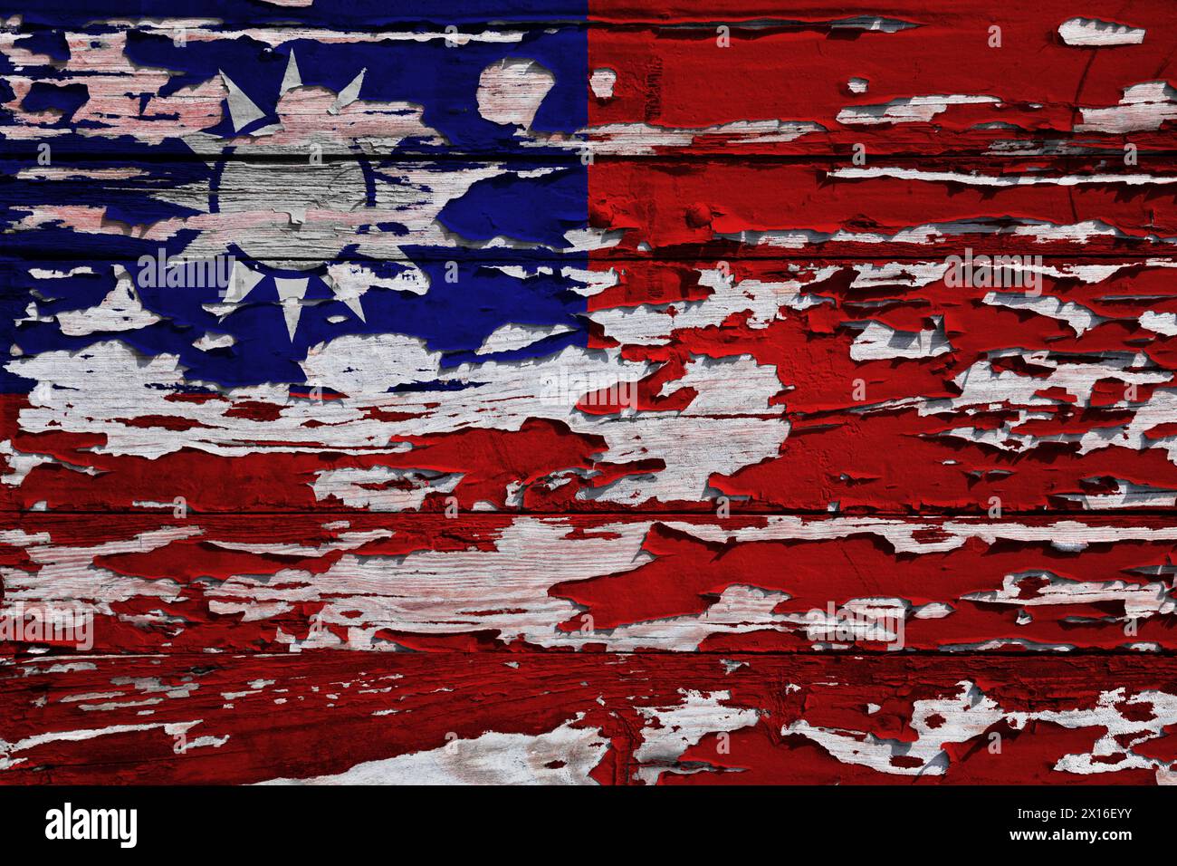 Bandiera di Taiwan dipinta su una tavola di legno grunge. Foto Stock