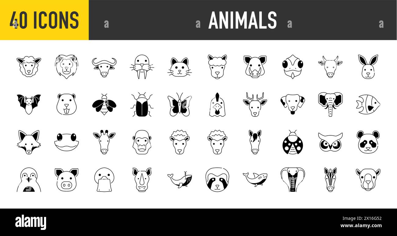Illustrazione serie di icone animali vettoriali Illustrazione Vettoriale