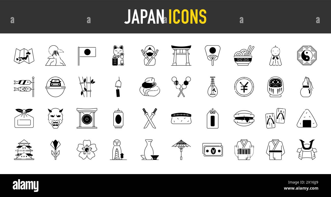 collezione japan icon in stile flat. Illustrazione Vettoriale