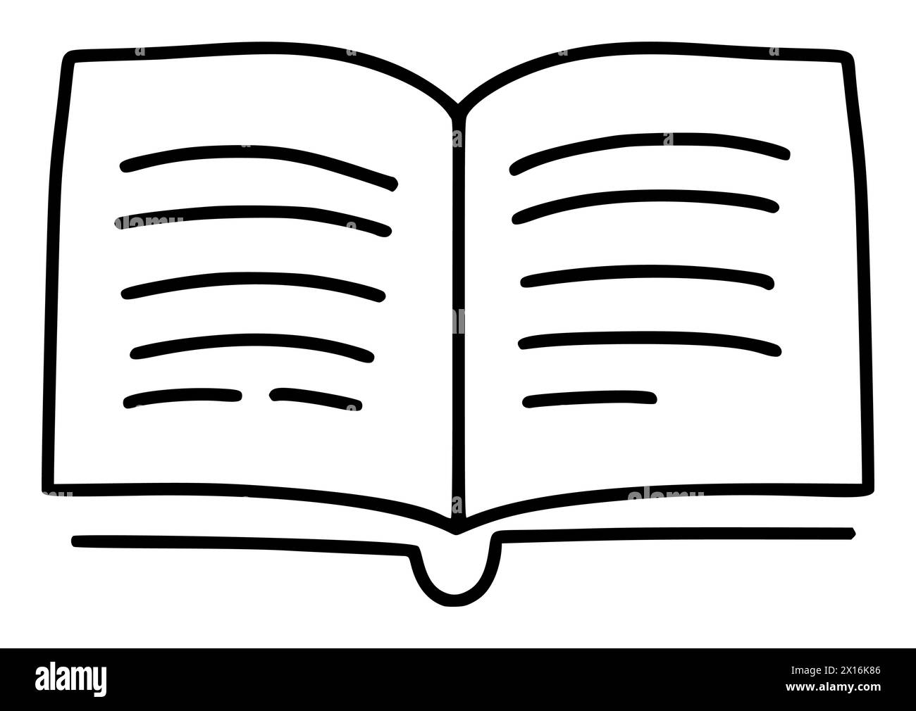 icona del logo nero della riga del libro aperto che mostra le righe sulle pagine. Concetto di lettura, apprendimento, scrittura del logo del libro. Illustrazione per la scuola, i corsi, il web Illustrazione Vettoriale