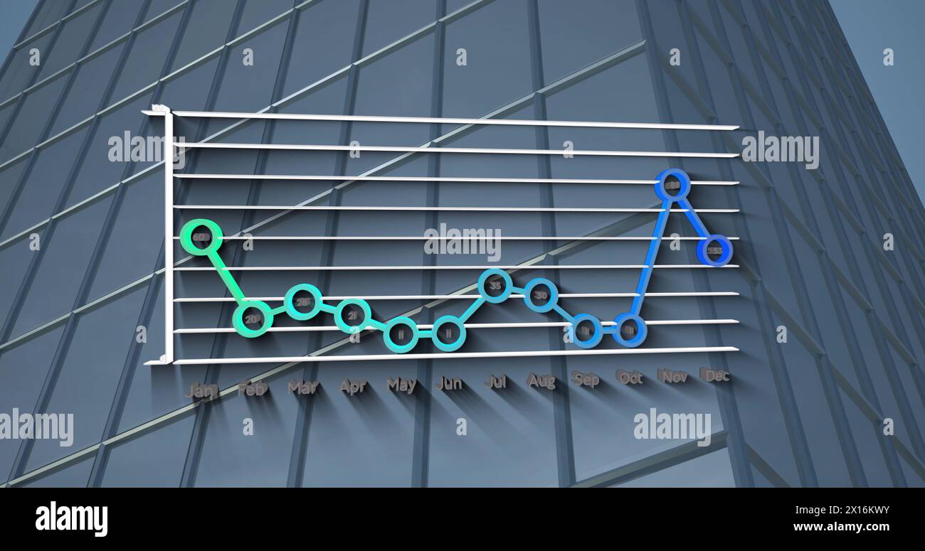 Immagine digitale dell'elaborazione di dati statistici contro edifici alti Foto Stock