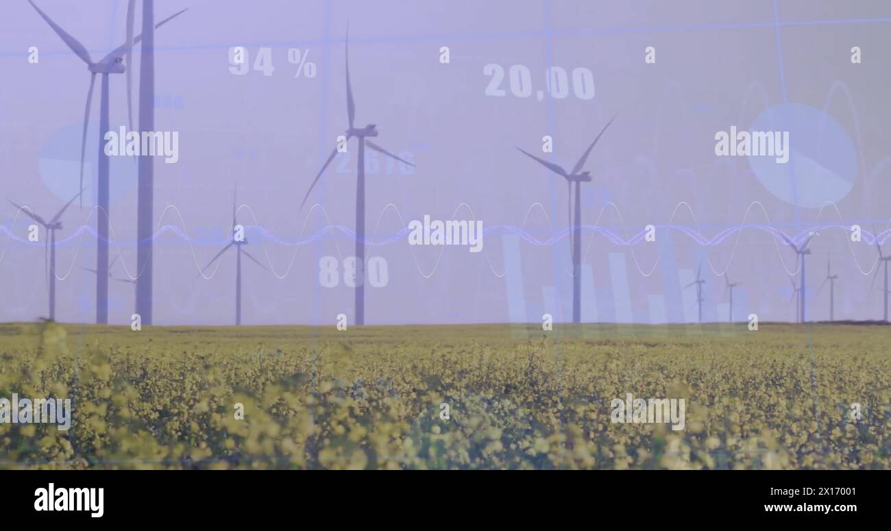 Immagine dell'elaborazione dei dati finanziari sulle turbine eoliche Foto Stock