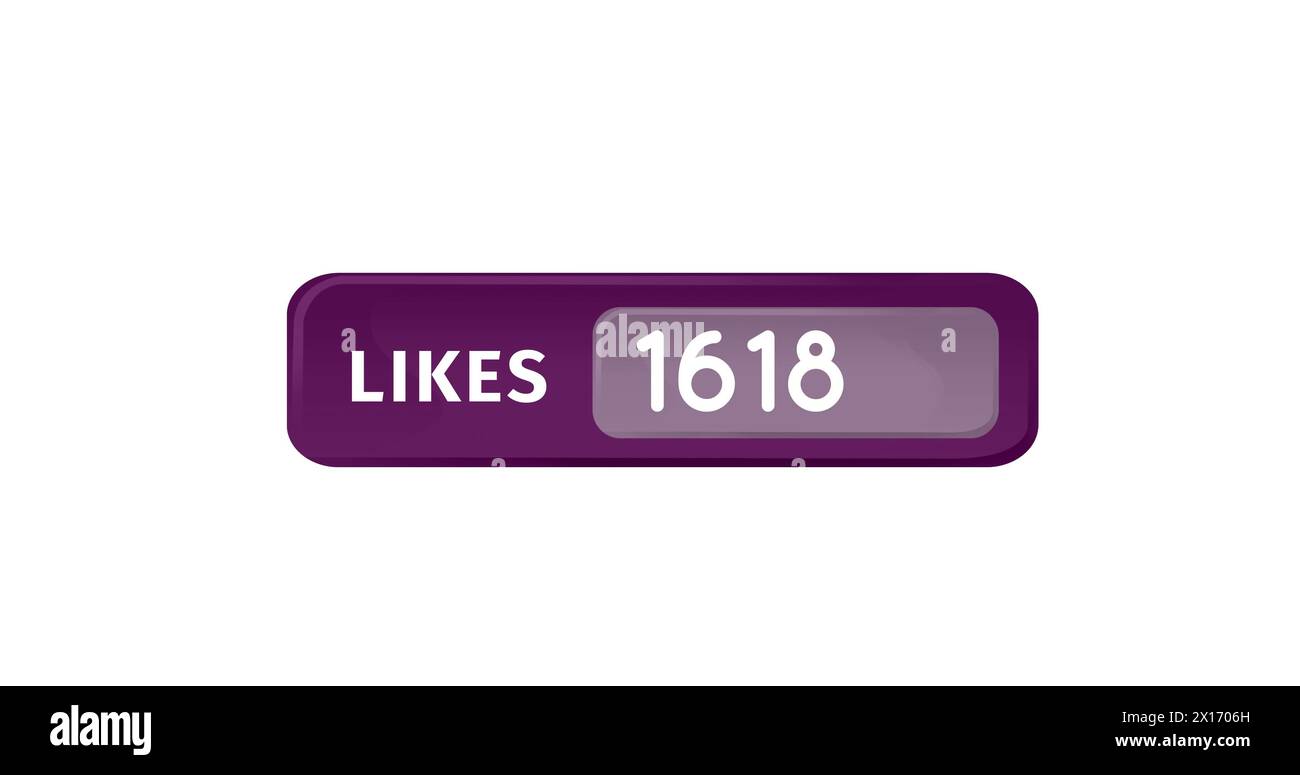 Immagine dei numeri che cambiano e mi piace il testo nel banner viola su sfondo bianco Foto Stock