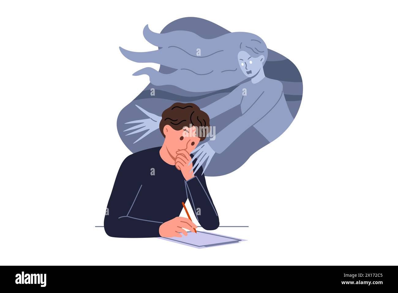 L'artista uomo disegna un mostro donna su un tablet elettronico per illustrare un gioco horror con scenari terribili Illustrazione Vettoriale