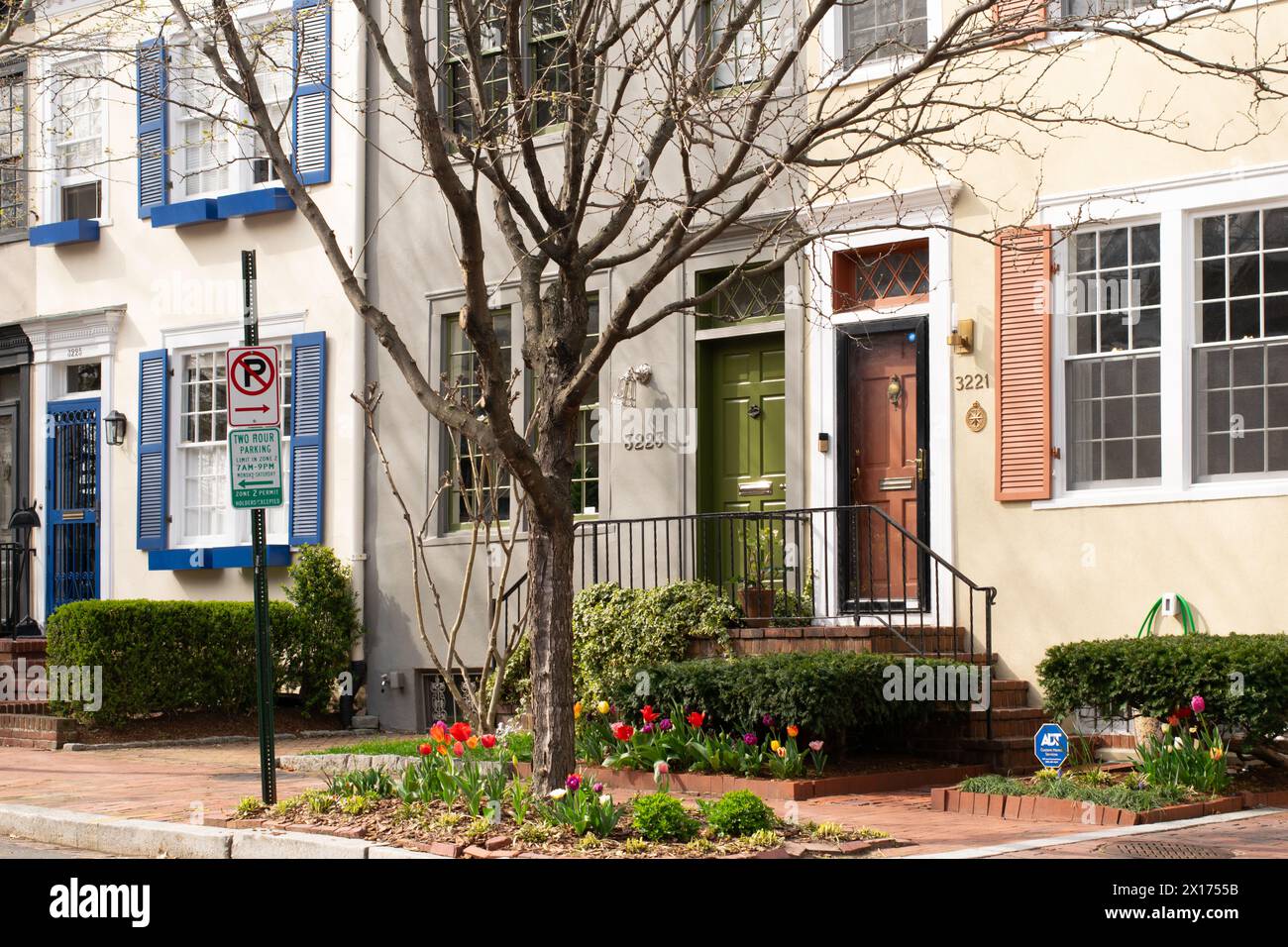 Case residenziali storiche, terrazze dipinte in stile federale. Georgetown, Washington DC Foto Stock