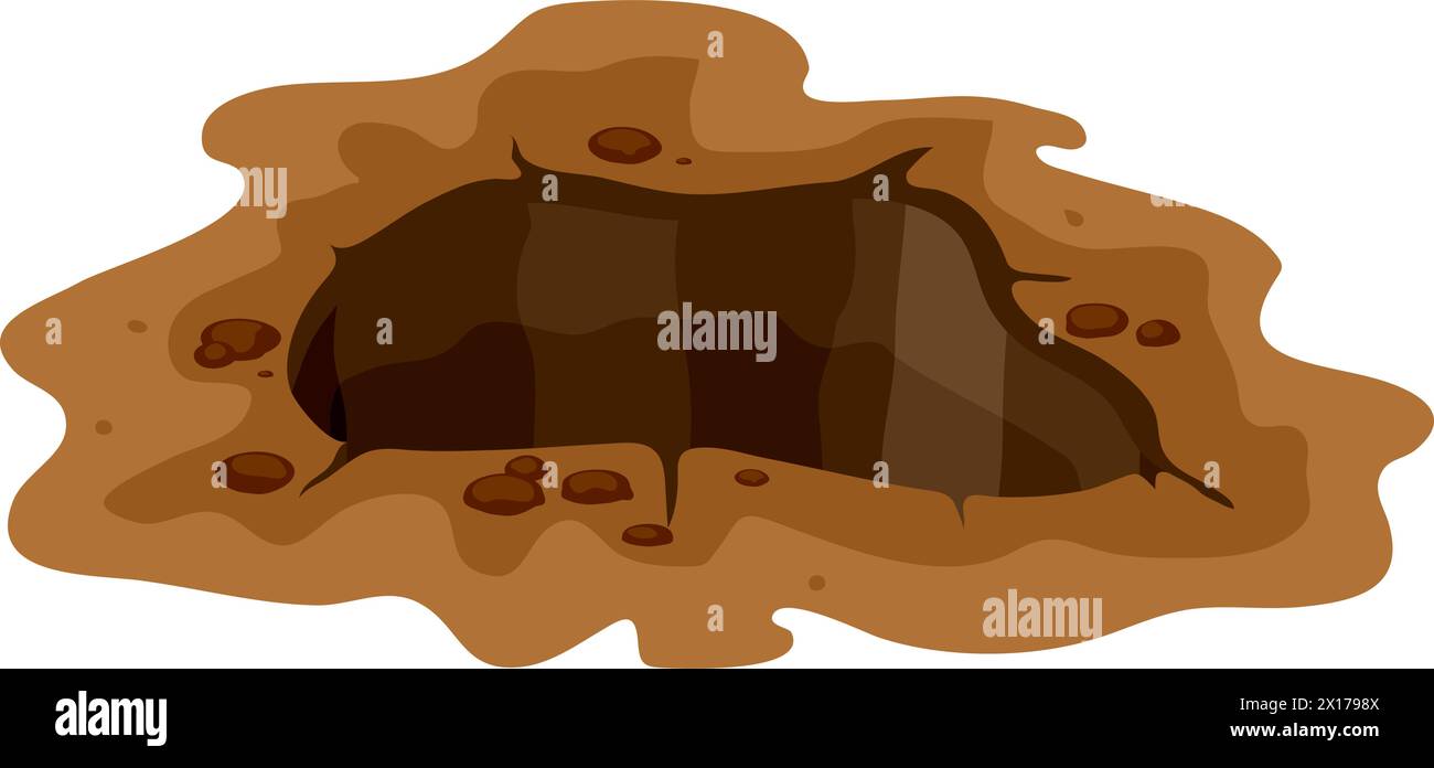 illustrazione della natura del foro di messa a terra vettoriale. disegno di una distanza sotterranea profonda isolata su sfondo bianco. foro di superficie nel cartone animato terrestre, crack di terra afte Illustrazione Vettoriale