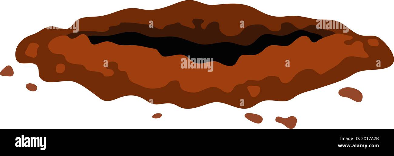buco di terreno vettoriale, illustrazione della natura. disegno di una fessura sotterranea profonda isolata su sfondo bianco. buco superficiale nella terra. stile piatto cartone animato Illustrazione Vettoriale