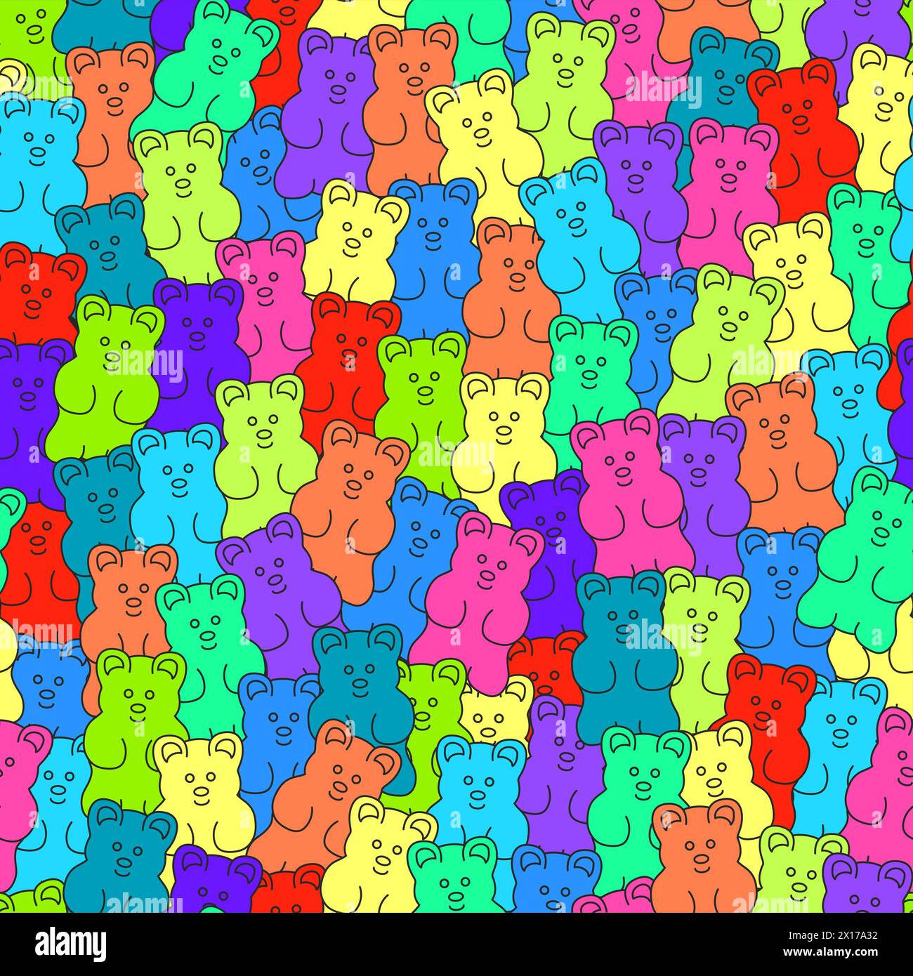 caramelle vettoriali di orso gommoso sfondo senza cuciture. semplice disegno ad arco con orso gommoso con linee sottili Illustrazione Vettoriale