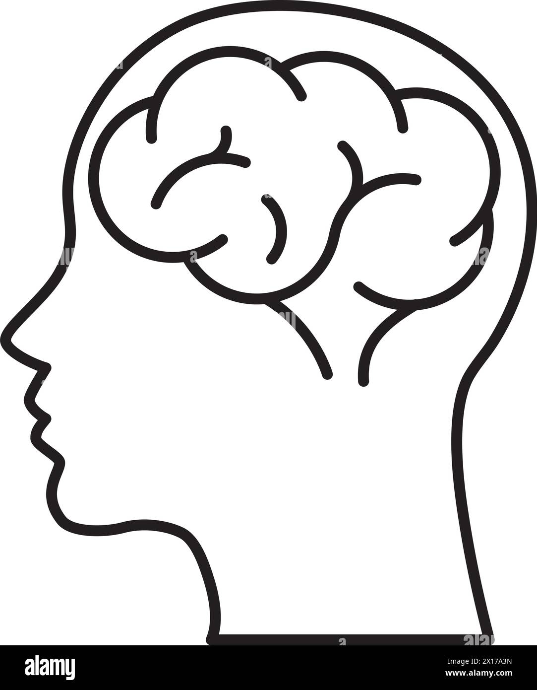 cervello vettoriale nella testa umana isolato su sfondo bianco per le illustrazioni di salute psicologica. semplice profilo della testa e del cervello umano Illustrazione Vettoriale
