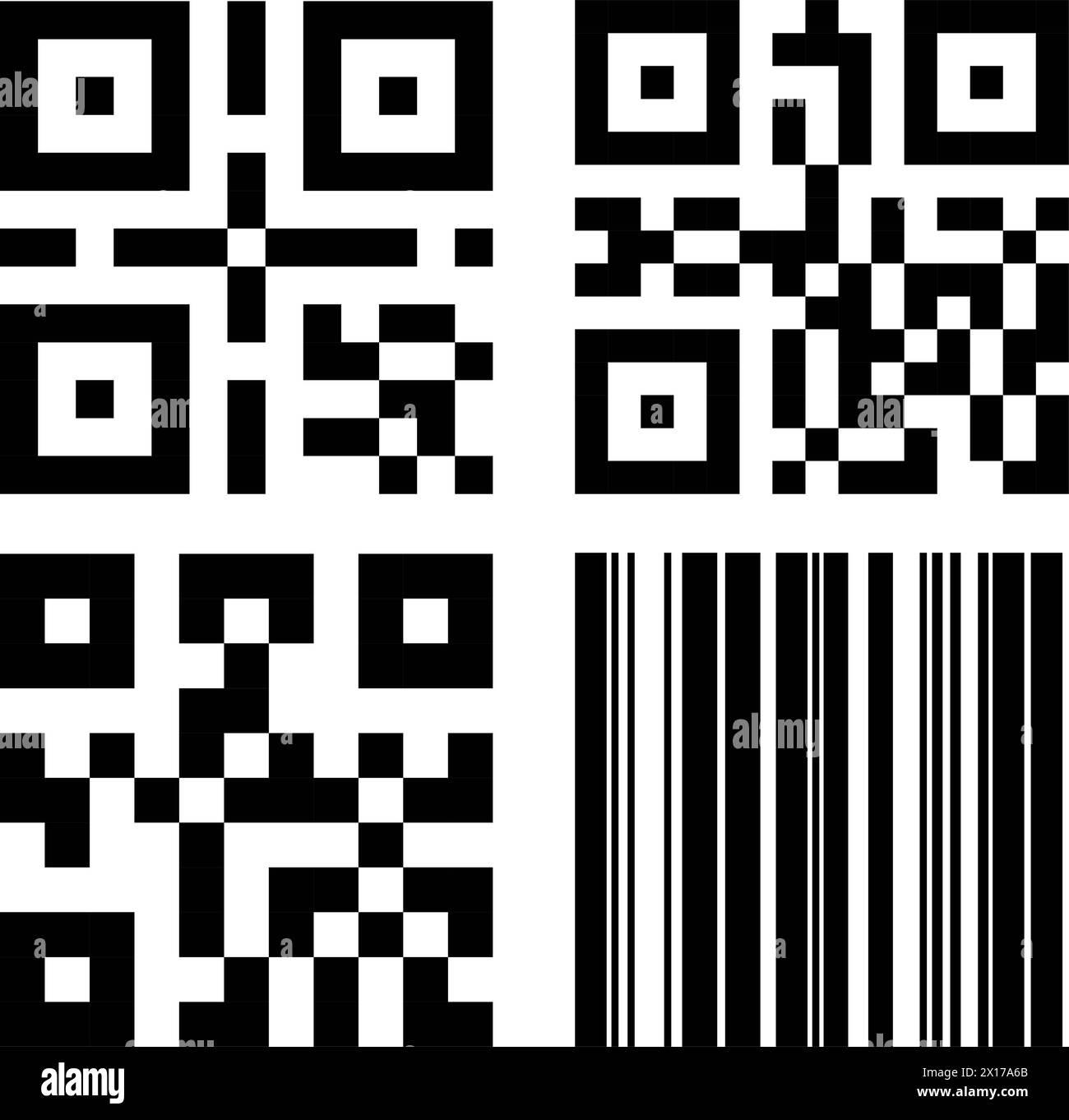 Codici QR vettoriali e codici a barre isolati su sfondo bianco. Codici di scansione digitali per identificazione, accesso ai dati, vendita al dettaglio, supermercato e tecnologia Illustrazione Vettoriale