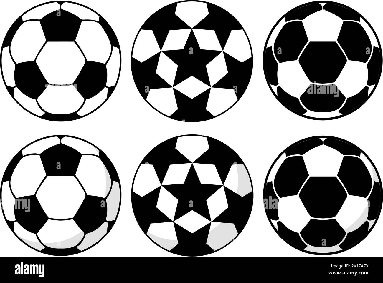 illustrazione vettoriale di palline da calcio isolate su sfondo bianco. set di palline da calcio. calcio Illustrazione Vettoriale