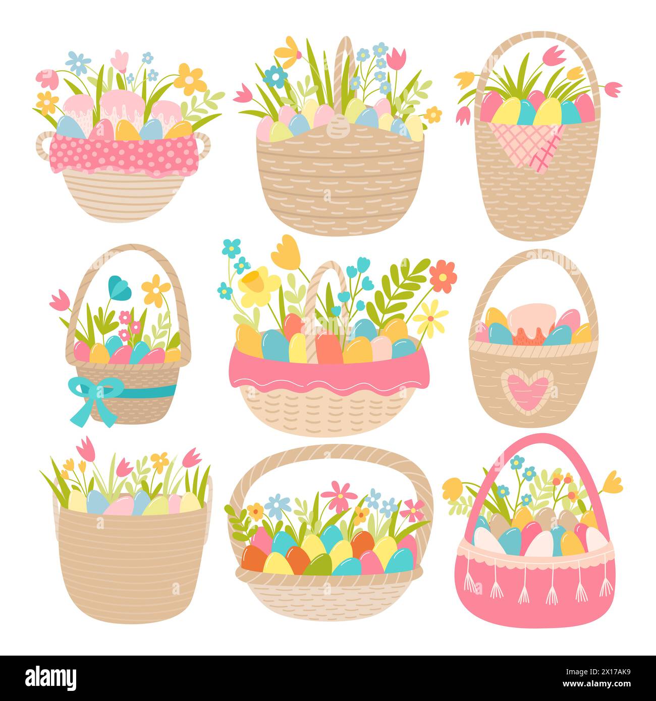 Diversi cesti di vimini pasquali Illustrazione Vettoriale