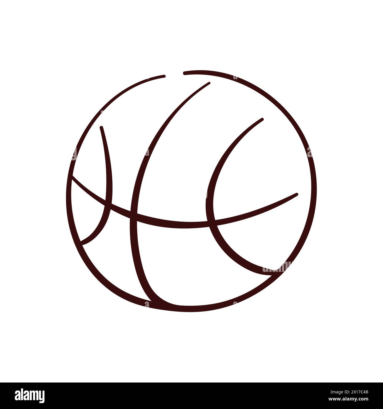 Icona del basket in stile art di linea. Pallone sportivo Doodle. Illustrazione vettoriale isolata su sfondo bianco. Illustrazione Vettoriale