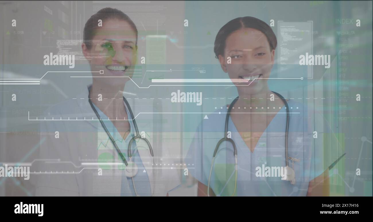 Immagine di statistiche ed elaborazione dei dati su diversi medici Foto Stock