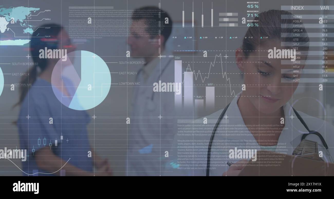 Immagine di statistiche ed elaborazione dei dati su diversi medici Foto Stock